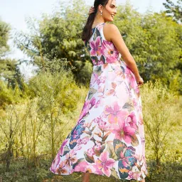 Mabish White & Pink Printed A-Line Dress image 2