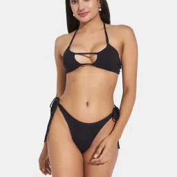 Secrets By ZeroKaata Blue & Black Plain Swimwear Bikini image 2