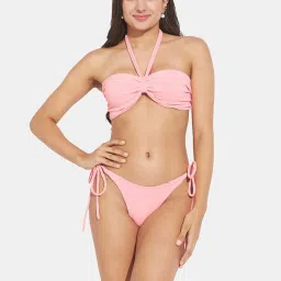 Secrets By ZeroKaata Green & Pink Plain Swimwear Bikini image 2