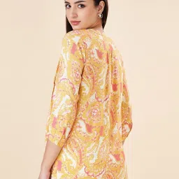 Akkriti by Pantaloons Yellow Cotton Printed 3/4th sleeve Kurti image 2