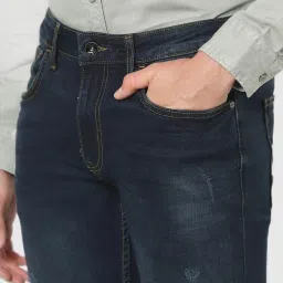 celio celio* Dark Blue Slim Fit Lightly Washed Distressed Jeans image 4