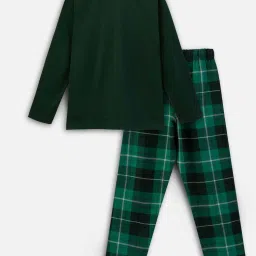 Nap Chief Unisex Green Cotton Checks Full Sleeves Night Suits image 2