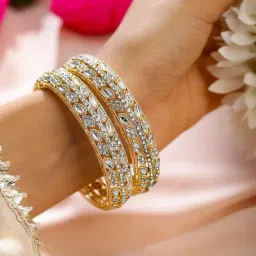 Rubans Gold Kundan & AD Studded Handcrafted Premium Classic Bangle - Set of 2 image 2