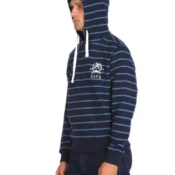 U.S. Polo Assn. Navy Cotton Regular Fit Striped Hooded Sweatshirt image 3