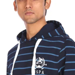U.S. Polo Assn. Navy Cotton Regular Fit Striped Hooded Sweatshirt image 5