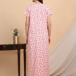 Sweet Dreams Pink & White Cotton Floral Print Nighty image 2