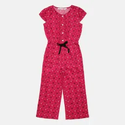 Elle Kids Maroon Cotton Printed Jumpsuits image 1