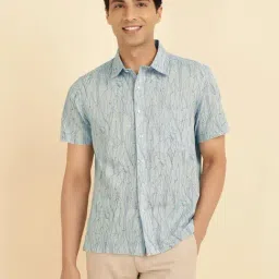 Fabindia Light Blue Straight Fit Printed Shirt-picture-17