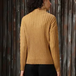 High Star Mustard Self Design Sweater image 2