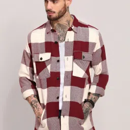 showoffff Showoff Maroon Cotton Regular Fit Checks Shacket image 2