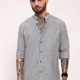 showoffff Showoff Black Cotton Slim Fit Striped Shirt image 2
