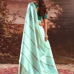 Saree Mall Turquoise Woven Sarees With Unstitched Blouse image 2