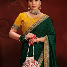 Saree Mall Green Embellished Sarees With Unstitched Blouse image 2