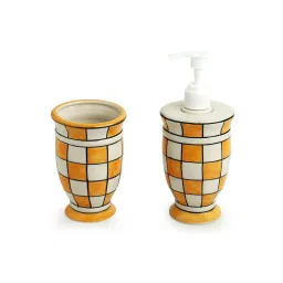 ExclusiveLane 'Shatranj Check' Hand-painted Bathroom Accessory Set In Ceramic image 2
