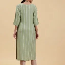 Libas Green Striped Kurta image 2