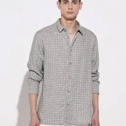 SHOWOFFFF Grey Cotton Regular Fit Checks Shirt-image-75