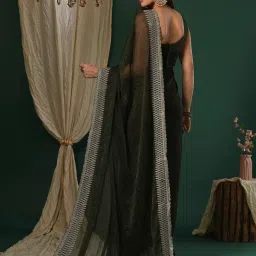 Saree Mall Green Embroidered Sarees With Unstitched Blouse image 2