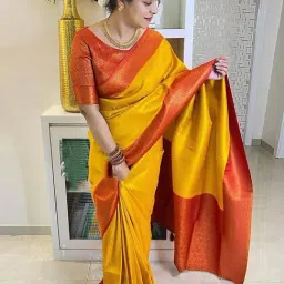 Anjaneya Sarees Yellow & Orange Silk Woven Saree With Unstitched Blouse-picture-24