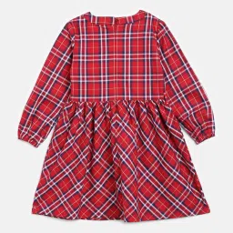 Elle Kids Red Cotton Plaid Pattern Dress image 2