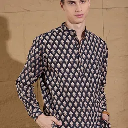 DENNISON Men Floral Printed Block Print Kurta image 2