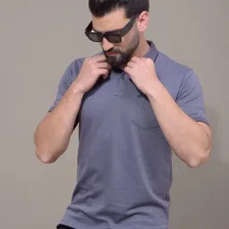 Crimsoune Club Blue Blended Slim Fit Solid Polo T-Shirt-picture-25