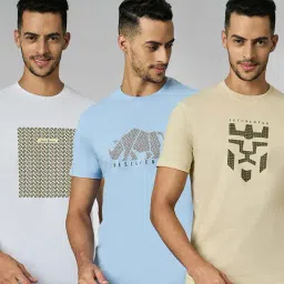 Louis Stitch White, Light Blue & Cream Cotton Regular Fit Graphic T-Shirt - Pack of 3-image-39