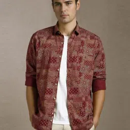 Louis Philippe Maroon Slim Fit Printed Shirt-picture-32