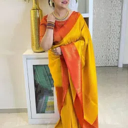 Anjaneya Sarees Yellow & Orange Silk Woven Saree With Unstitched Blouse image 3
