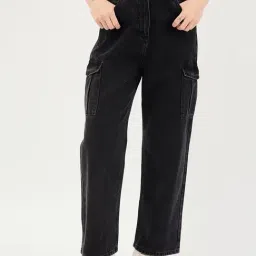 Elle Black Pure Cotton Solid Jeans-image-34