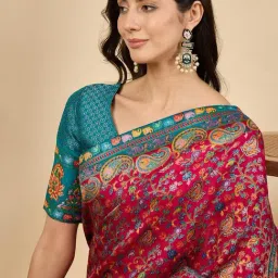 Saree Mall Pink Viscose Self Saree with Blouse Piece image 5