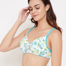 Clovia White & Blue Floral Print Full Coverage Bra image 3