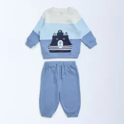 HOP Baby by Westside Blue Color-Blocked Cotton Sweatshirt and Pants Set-picture-30
