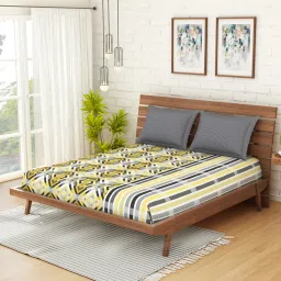 CORE Designed By Spaces Omnia Grey 100% Cotton 144 TC Bed Sheet Set image 1