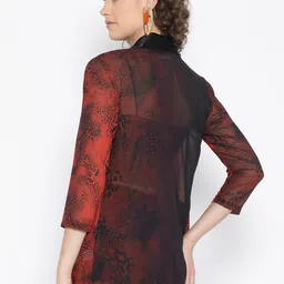 aoba EROTISSCH Women Black & Red Snakeskin Print Open Front Jacket with Satin Finish image 5