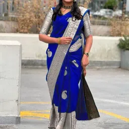 Anjaneya Sarees Blue Silk Woven Saree With Unstitched Blouse-picture-23