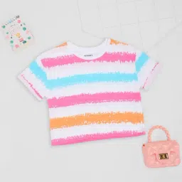 Pantaloons Junior Girls White Striped T-Shirt-image-62
