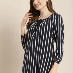 Qurvii Navy & White Striped Top image 3