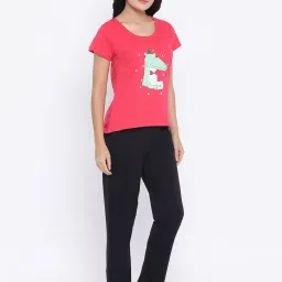 Clovia Coral & Black Printed Top & Pyjama Set image 3