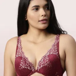 Enamor Maroon Lace Padded Bra image 1
