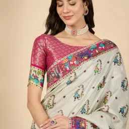 Saree Mall Sea Green Viscose Self Saree with Blouse Piece image 5