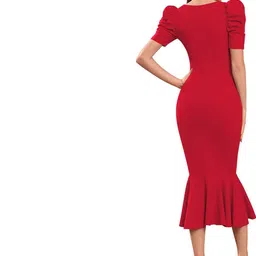 TESSAVEGAS Puff Sleeve Sheath Midi Dress image 3