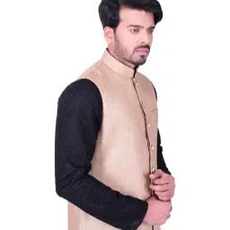 Manyavar Beige Self Design Ethnic Waistcoat image 3