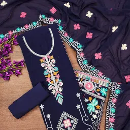 HERE&NOW Floral Embroidered Thread Work Unstitched Dress Material-picture-23