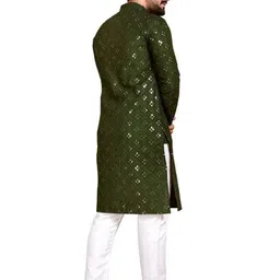 click n buy MD Retail Men Embroidered Straight Kurta (Green) image 3