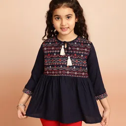ISHTI Rayon Three Fourth Sleeves Abstract Embroidered Top - Navy Blue-picture-21