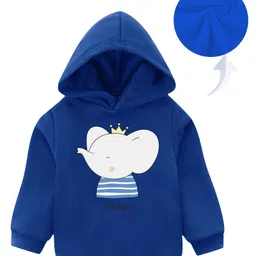 KAVEE Fleece Full Sleeves Elephant Printed Hooded Sweatshirt - Royal Blue image 1