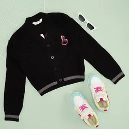 Pantaloons Junior Full Sleeves Heart Embroidered Sweater - Black-picture-30