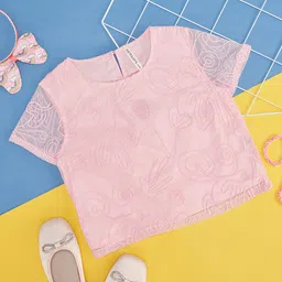 Pantaloons Junior Half Sleeves Threadwork Embroidered Top - Pink-picture-22