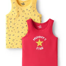 Doodle Poodle 100% Cotton Single Jersey Knit Sleeveless Vests With Text Print Pack Of 2 - Snapdragon Yellow & High Risk Redmelange-picture-13