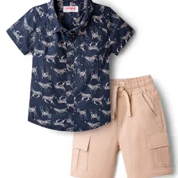 Babyhug Cotton Woven Half Sleeves Zebra Printed Shirt & Shorts Set - Navy Blue-picture-13